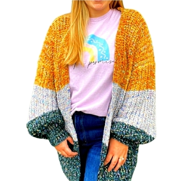 KORI America Mutlticolored Lose Knit ted  Oversized Cardigan‎ Womens Size M/L - Picture 1 of 12